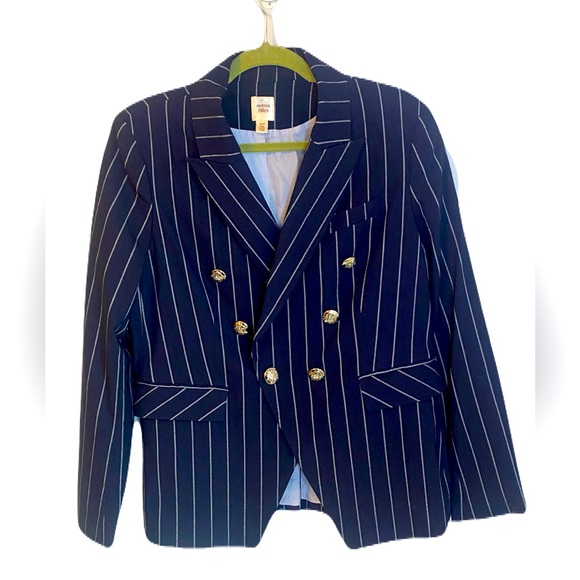 Classic Blue & White Double Breast Pinstriped Blazer - Medium - Picture 2 of 9